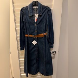 Zara  belted denim shirt dress